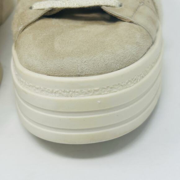 Overland Keri Platform Sneakers Size 39 8.5 Tan Perforated Suede Leather - Picture 8 of 15